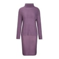 thumbnail image 5 of Women's Two Piece Suit Turtleneck Knitted Solid Color Thick Lapel Pullover Sweater And Knee Length skirt Set Purple XL, 5 of 6