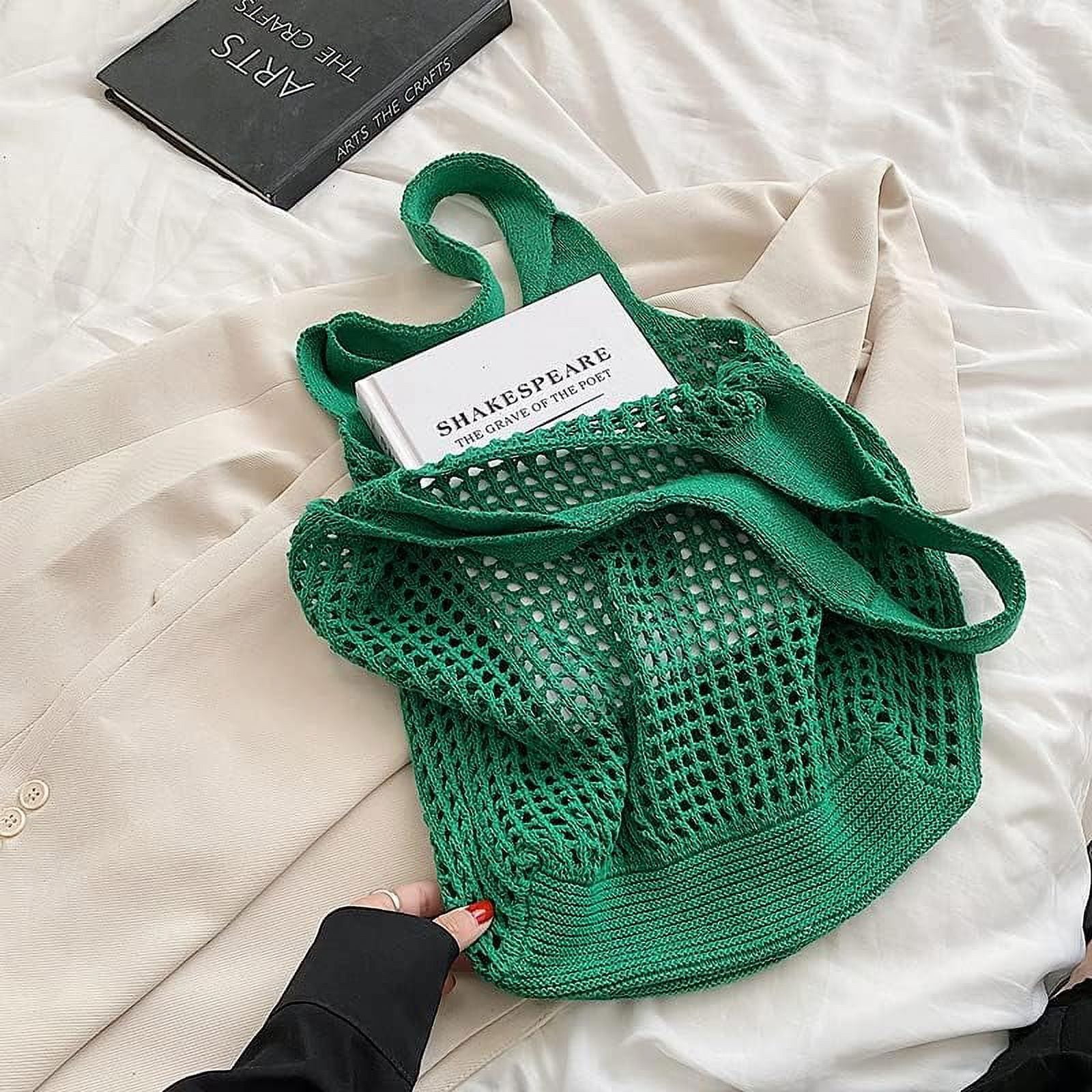 LinYooLi Crochet Tote Bag, Cute Boho Knit Tote Bag Aesthetic Y2K Large Crochet Beach Bag Shoulder Bag Handbag