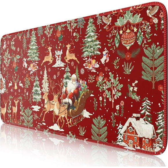 Desk Mat, Christmas Mouse Pad, Desk Matt for Desktop, Red Desk Pad Mat, Large Mouse Pad for Desk, Anti-Slip Big Mousepad with Stitched Edges, Desk Mat Sets for Women Office(Red)