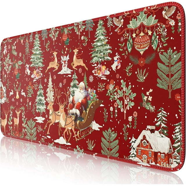 Tapis de Bureau, Tapis de Souris de Noël, Tapis de Bureau pour Bureau, Tapis de Bureau Rouge, Grand Tapis de Souris pour Bureau, Tapis de Souris Antidérapant avec Bords Cousus, Ensembles de Tapis de Bureau pour Femmes Bureau (Rouge)