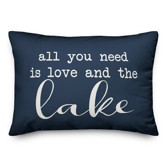 Creative Products All you need is love and the lake scirpt navy 14x20 Indoor / Outdoor Pillow
