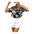 thumbnail image 3 of Liacowi Women Junior Casual Blouse Short Sleeve Flower Printed Mesh Patchwork Romantic Tops, 3 of 7