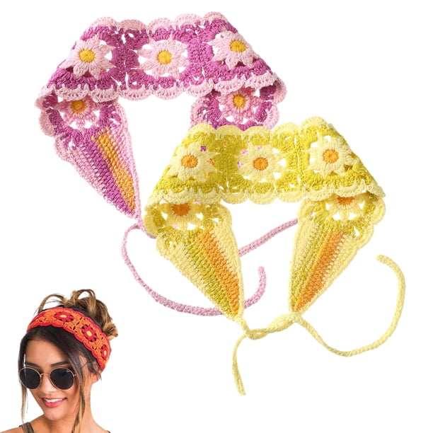 Bandanas para el pelo hippies, diademas para mujer, diademas bohemias, bandas para el pelo tejidas, pañuelos florales para la cabeza