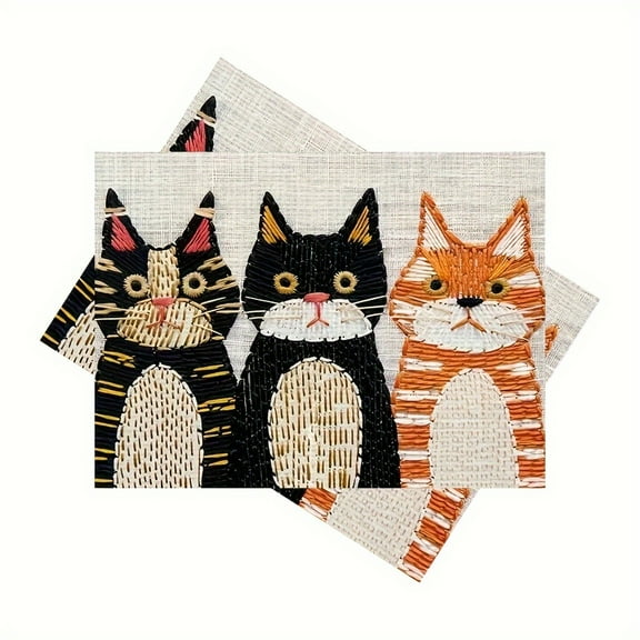 Four Cats Watching Rain Placemats Set of 4 - Heat Resistant Place Mats, Washable Table Mats for Kitchen Dining Patio Table, Wipeable Indoor Outdoor Table Placemats