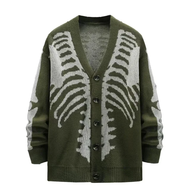 Unisex Knitted Jacquard Pattern Sweaters Spring Autumn Casual Loose Cardigan for Men Women Plus Size Halloween Y2K Cardigans