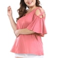 thumbnail image 2 of DARING DIVA Women's Plus Cold Shoulder Bell Casual Sleeve Top 1X Pink, 2 of 5