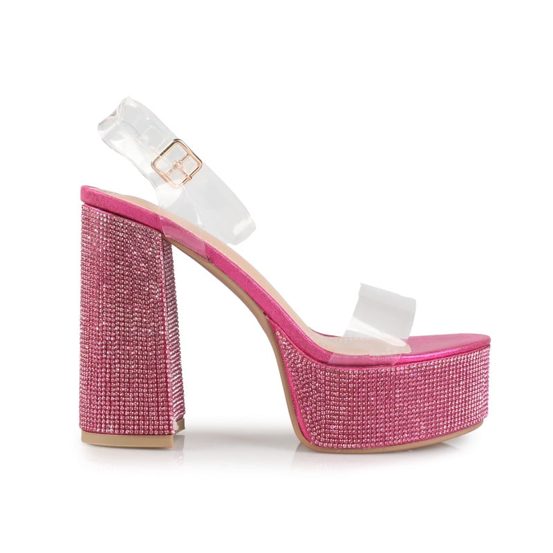Women's Rhinestones Clear Strap Platform Block Heeled Sandals