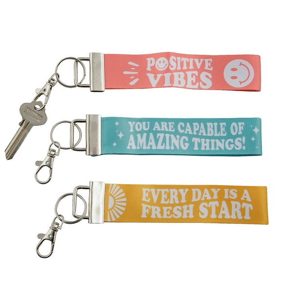 Fun Express 5" x 1 1/4" Positive Vibes Colorful Nylon Keychains - 12 Pieces