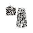 thumbnail image 4 of HH TRAF Conjunto de 2 piezas para mujer, estampado asimétrico, tipo globo, top corto en blanco y negro + pantalones anchos con cordones y lazo para mujer, 4 of 5