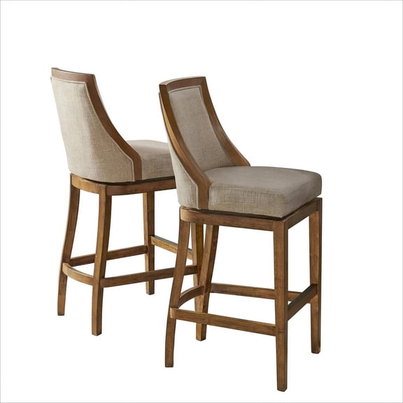 Alaterre Furniture Ellie Bar Height Wood Stool with High Back - Brown - Set of 2