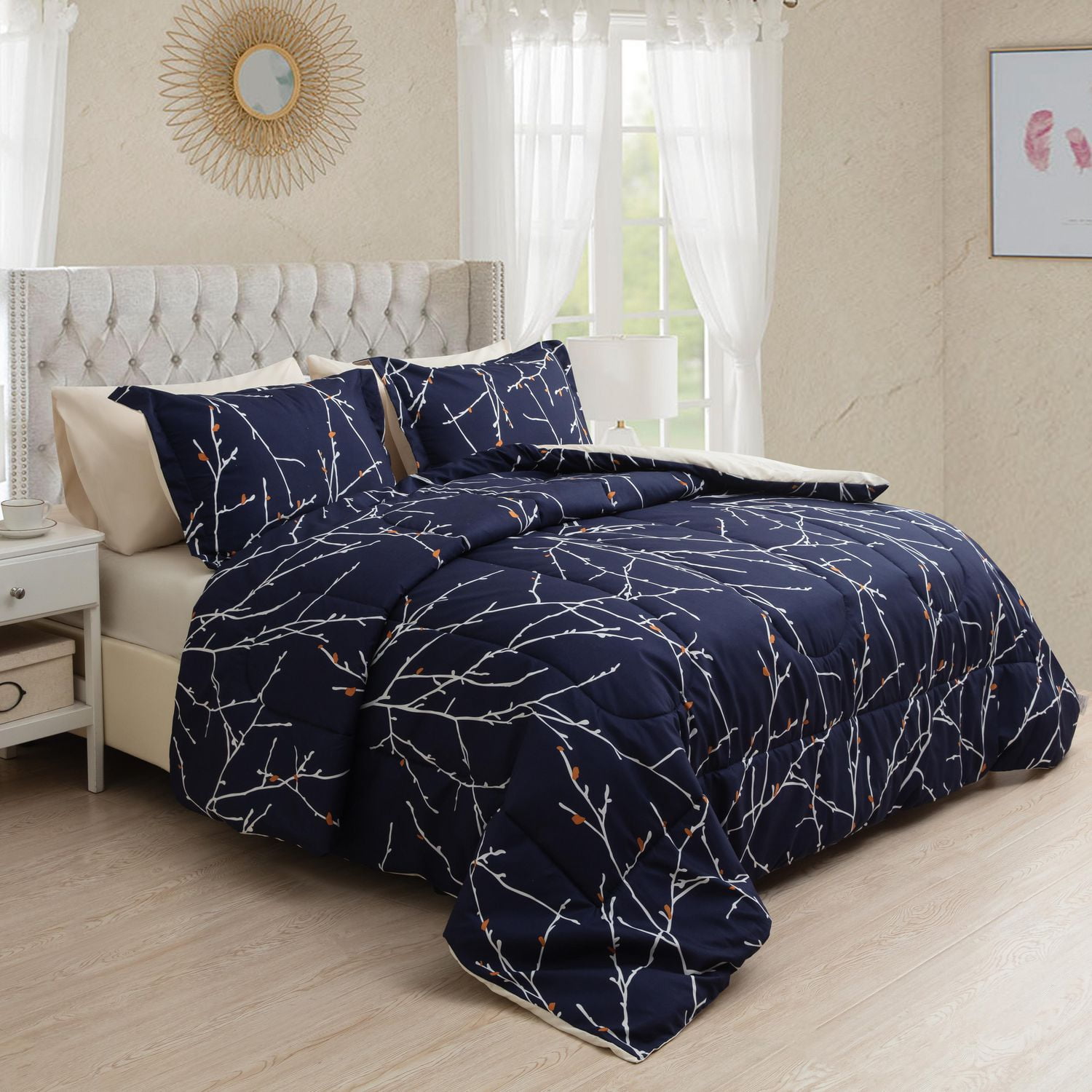 Marina Decoration Ultra Soft Luxury Fluffy Goose Down Alternative Bed in a Bag Rich Printed Comforter Set Includes Sheet Set