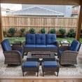 thumbnail image 2 of Opohoro 8-Piece Outdoor Patio Fire Pit Set with Sofa and Flat Arm, 43" Fire Pit Table, Propane Tank Cover for Deck Backyard, 2 of 20