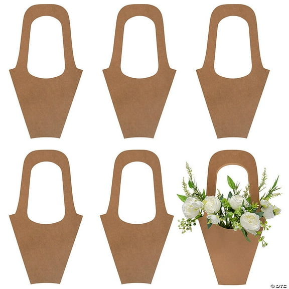 Fun Express 9" x 16 1/2" Bulk 48 Pieces Brown Paper Hand Basket Flower Carriers