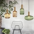 thumbnail image 3 of Litfad Modern Ribbed Amber Glass Pendant Light Vintage Brass Hanging Ceiling Light for Kitchen Island,12'', 3 of 3