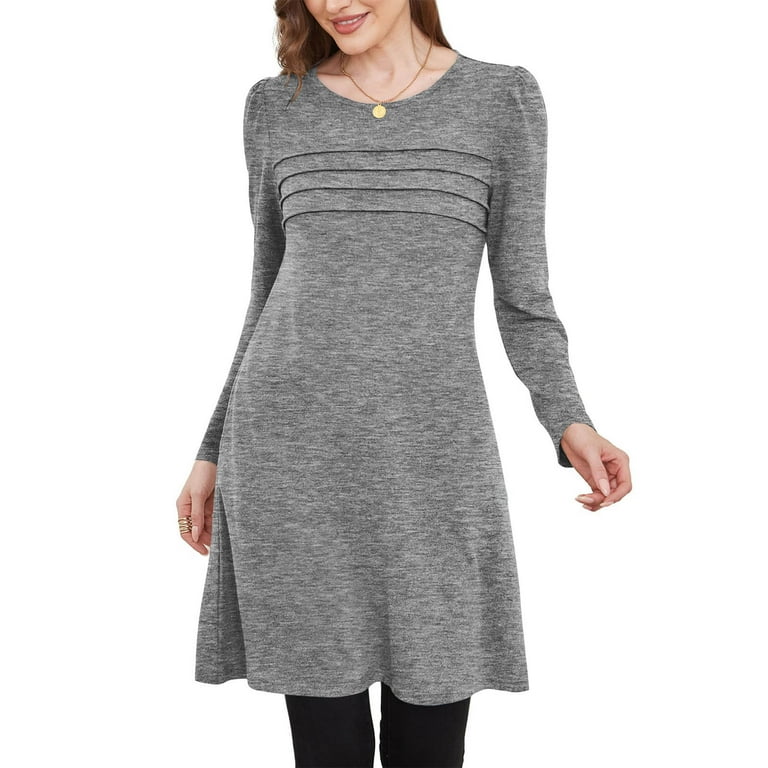 casual knee length dress for women MISSKY Casual Dress for Women, 3 4 Long Sleeve Pocket Knee Length Loose  Swing Dress(XXL,Wine) at Amazon Women's Clothing store