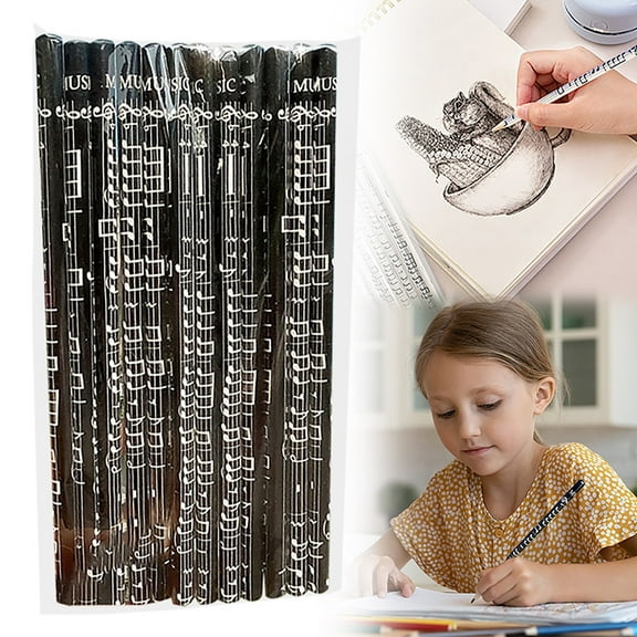 Meiiso Style B Musical Pencil Set, Note Pattern Exam Writing Pencils, Wooden Round Rods | Smooth Writing Stàtí○ñér'y for Exam Assignments