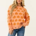 thumbnail image 4 of NMMUED Halloween Sweaters, Womens Fall Clothing, Halloween Crewneck, Knit Sweater, Ghost Sweater, Womens Fall Tops, Orange L, 4 of 7