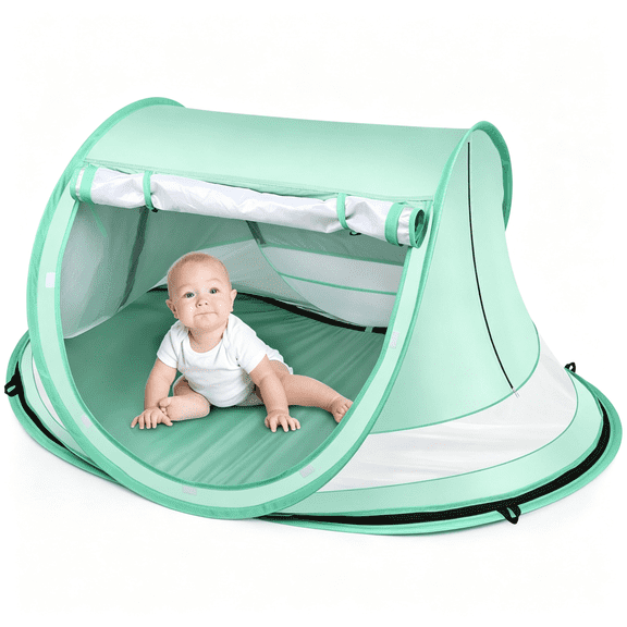 MISSMILE Baby Beach Tent,Large Pop Up Beach Tent Sun Shade for Beach,Portable Baby Travel Tent with Mosquito Net,Indoor Baby Play Tent,Upf 50 Uv Protection Sun Shelters for Infants