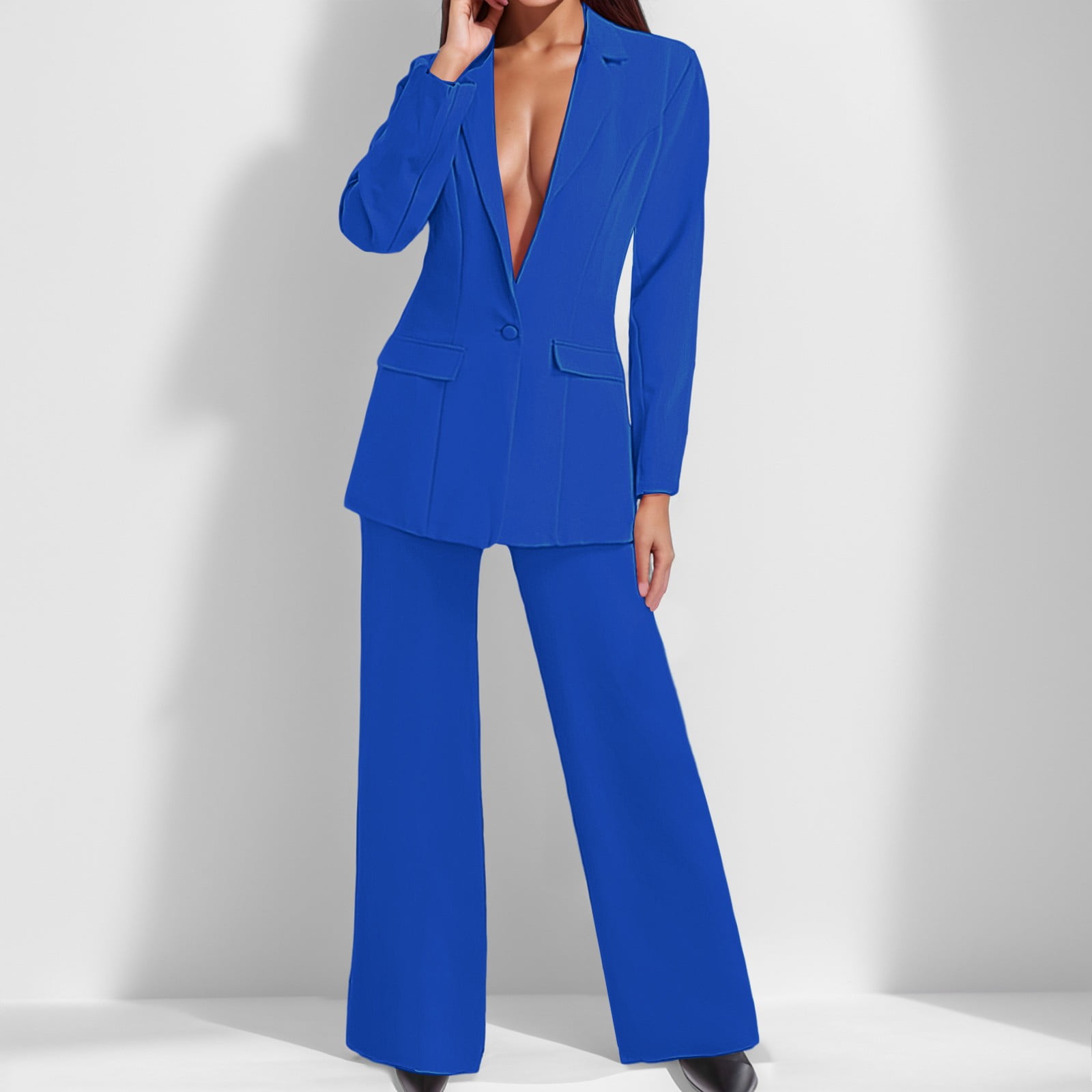 Kcodviy Women'S Casual Solid Long Sleeve Suits Button Coat High Waist Long  Pant Two Piece Set Flower Pantsuit Dressy Pant Suits For A Wedding Petite  Size Pant Suits For Women Dressy Wedding