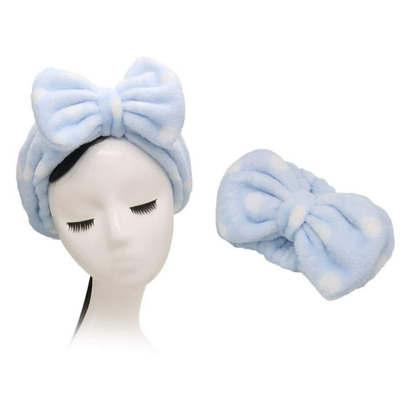 QUETO Sweet Super Soft Caroset Polka Dots Wash Cosmétique Bandeau Hairlace (Pois bleu clair)