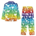 thumbnail image 2 of Renewold Valentine's Day Women Button Down Pajama Top Pants Matching Set of 2 Rainbow Stripes Hearts Scoop Neck Lounge Wear Skin Friendly Sleepwear Nightwear Size XS, 2 of 6