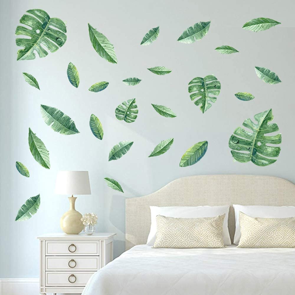 Green Leaves Wall Decals Tropical Tree Leave Wall Stickers DIY Living