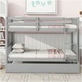 thumbnail image 2 of JERFIT Grey 3-in-1 Convertible Bunk Bed with Trundle, Twin Size Rubber Wood Loft Bed with Ladder, Guardrails, and Storage Space Saver, 2 of 10