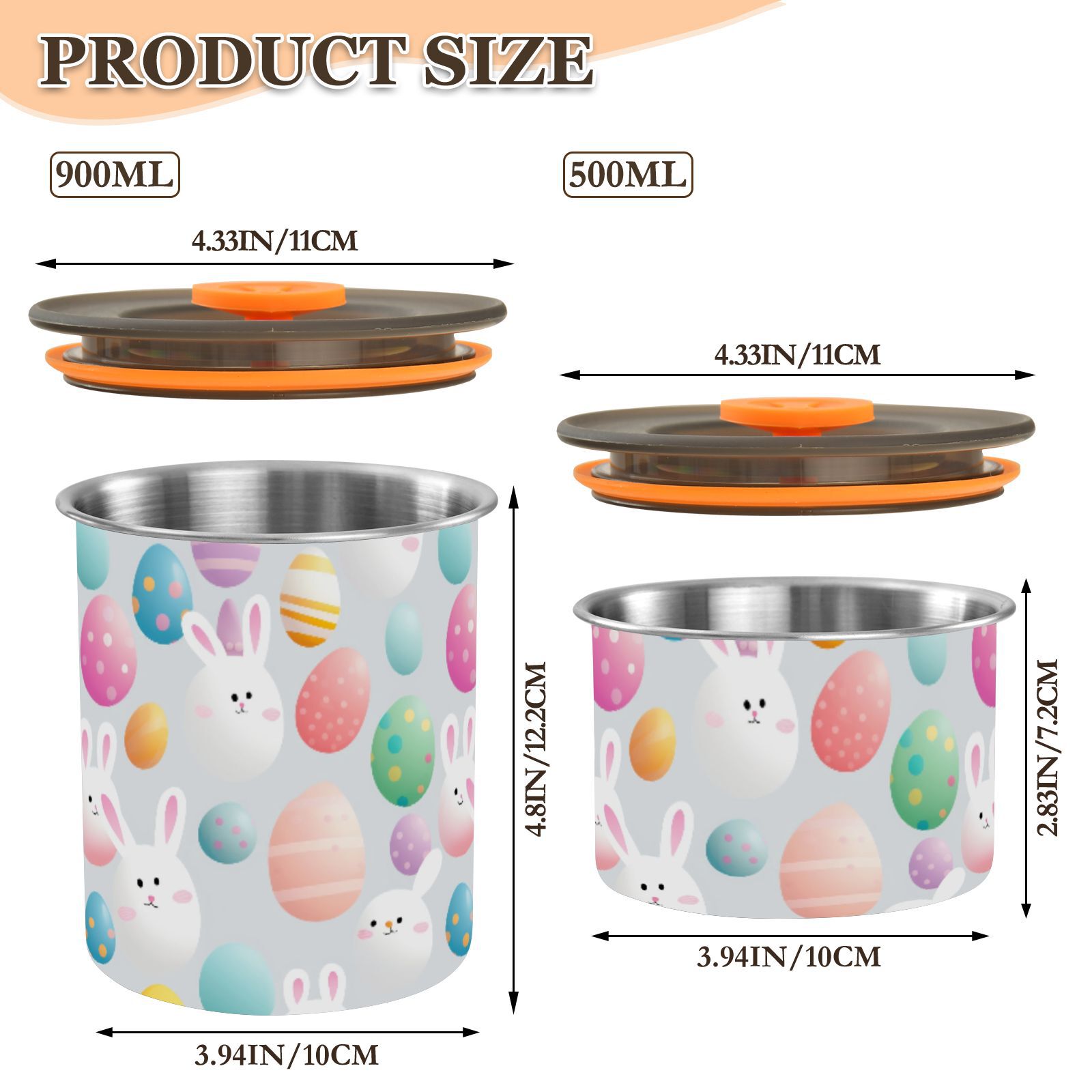 Cute Bunny Easter Eggs Airtight Coffee Bean Canister 30oz Food Storage Containers with Lids For Gournd, Tea, Sugar, Flour, Rice, Cereal, Candy Cookie Jar