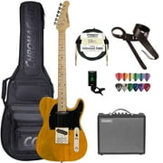 Sawtooth ET Series Electric Guitar Travel Bundle with Portable 10-Watt Amp, ChromaCast Pro Series Bag, Cable, Tuner & Picks; Butterscotch