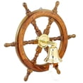 thumbnail image 3 of Nautical Brass Bell Mounted Hand Crafted Authentic Rosewood Ship Wheel Extension Rod | Wall Decor Maritime Accent Gift | Nagina International (16 Inches), 3 of 6