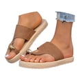 thumbnail image 3 of Women Sandals Jute Textured Toe Post Sandals For Comfortable Slip On Beach Summer Casual Flat Footwear ,Us Size:8, 3 of 9