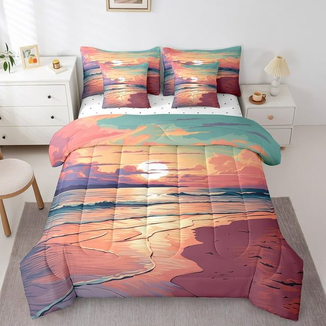 YST Anime Beach Bedding Comforter Set, 7-Piece, Ocean Wave Theme, Twin