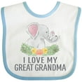 thumbnail image 3 of Inktastic I Love My Great Grandma Cute Elephants and Spring Flowers Boys or Girls Baby Bib, 3 of 4