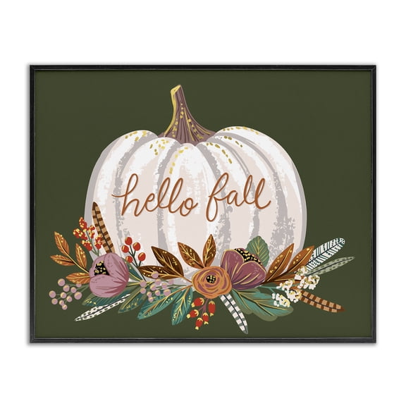 Stupell Industries French Country Autumnal Hello Fall Script Pumpkin Gourd Botanicals Black Framed Giclee Art, 14 x 11, by Caroline Alfreds