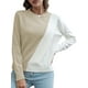 thumbnail image 1 of Camiseta mujer, Suéter de mujer O Cuello Empalme Color Suéteres casuales Tomshoo Beige/Grande, 1 of 7