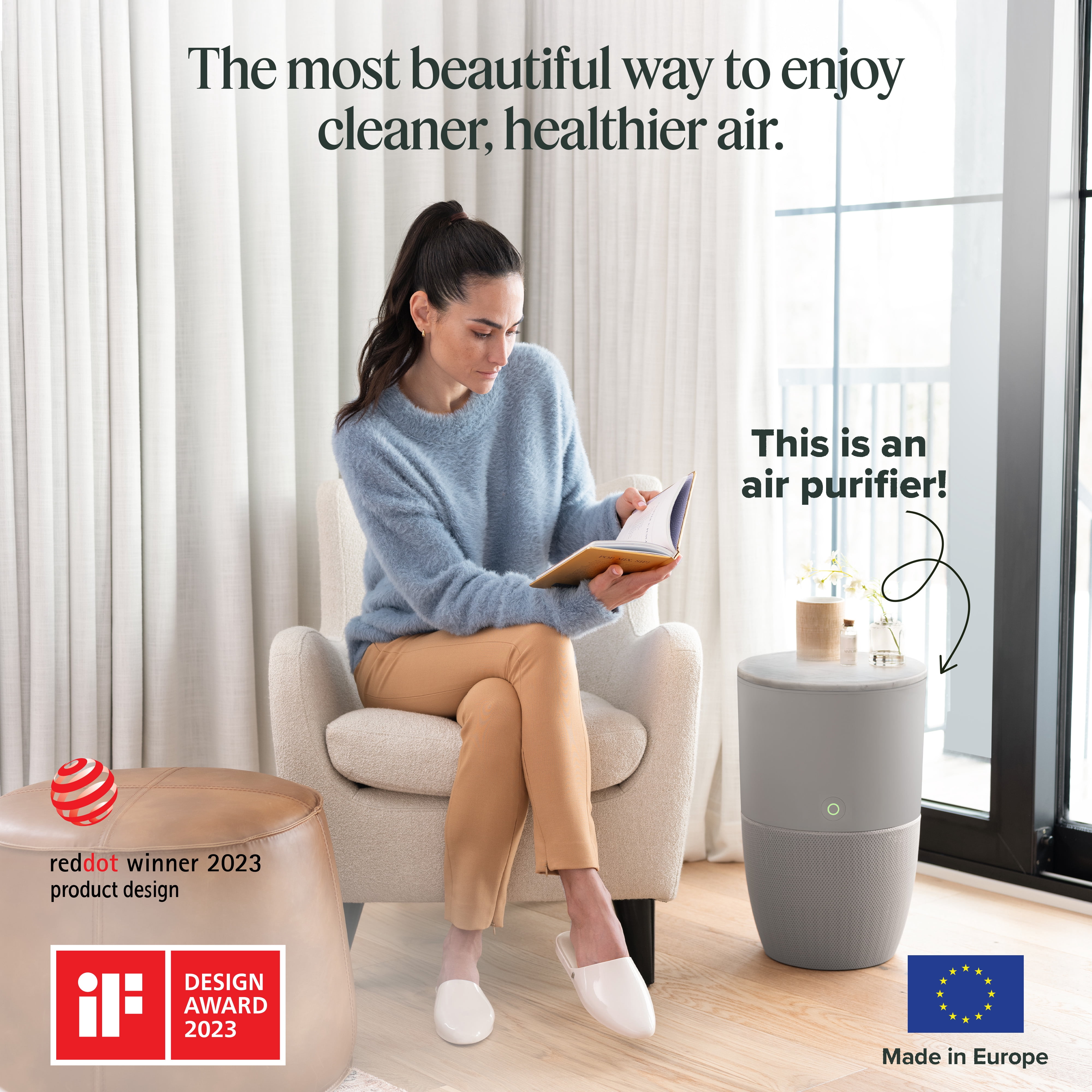 Dupray Bloom™ Smart Air Purifier, Gray Special Edition with Medical-Grade HEPA-13 Filter and Washable Pre-Filter