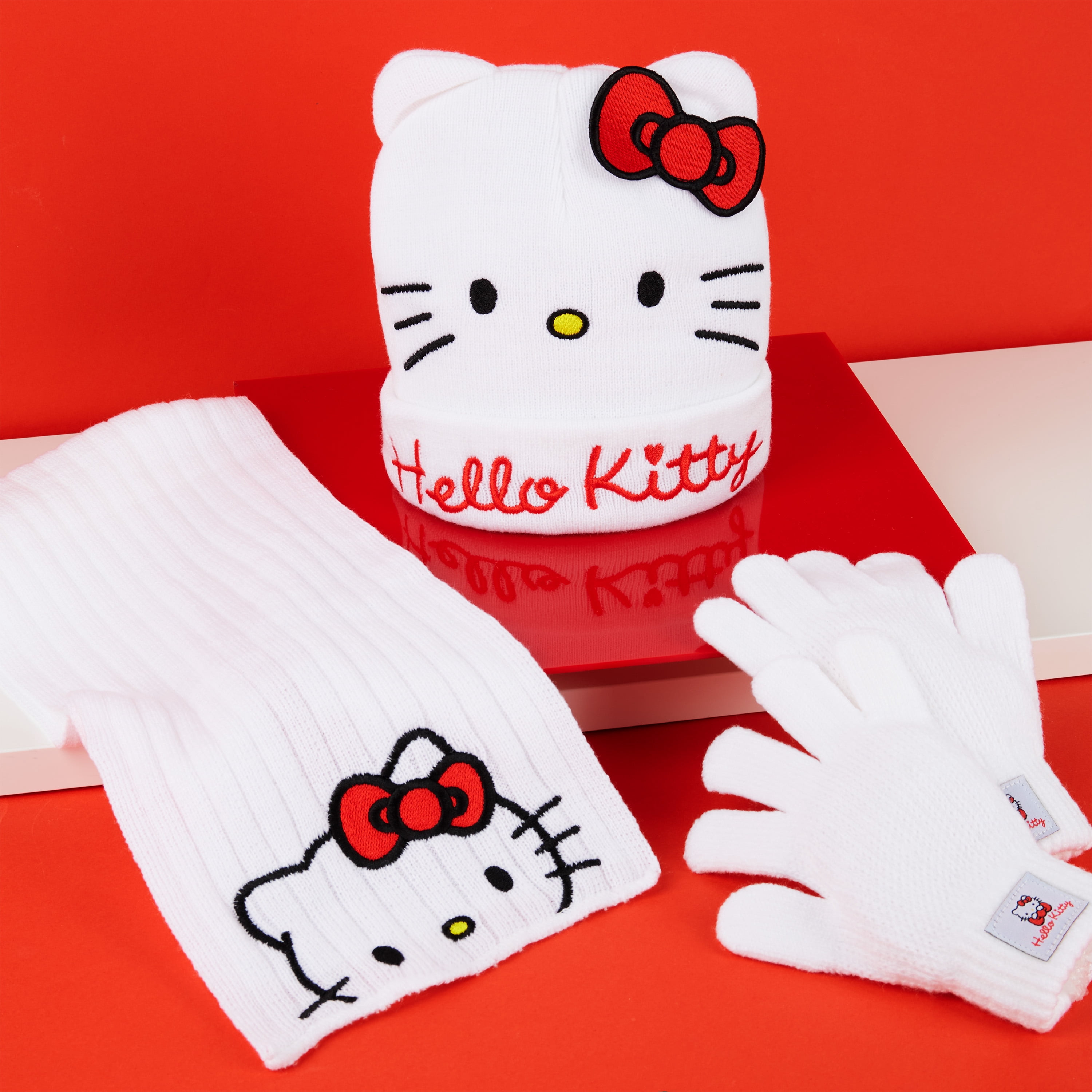 Hello Kitty Girls Winter Accessories Set Beanie Hat Scarf Gloves 3 Piece