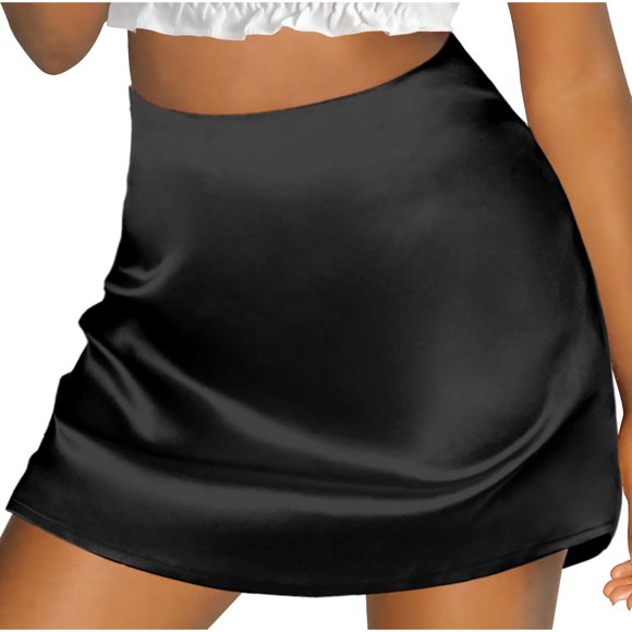 Elvqul Womens Elastic Waisted Skirts Pencil Mini Skirt Summer Black High Waist Short Skirts for Juniors