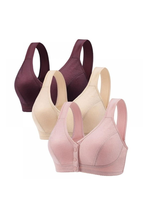 3Pack Women's Plus Size Full Coverage Front Closure Posture Back Unpadded Wireless Bra
