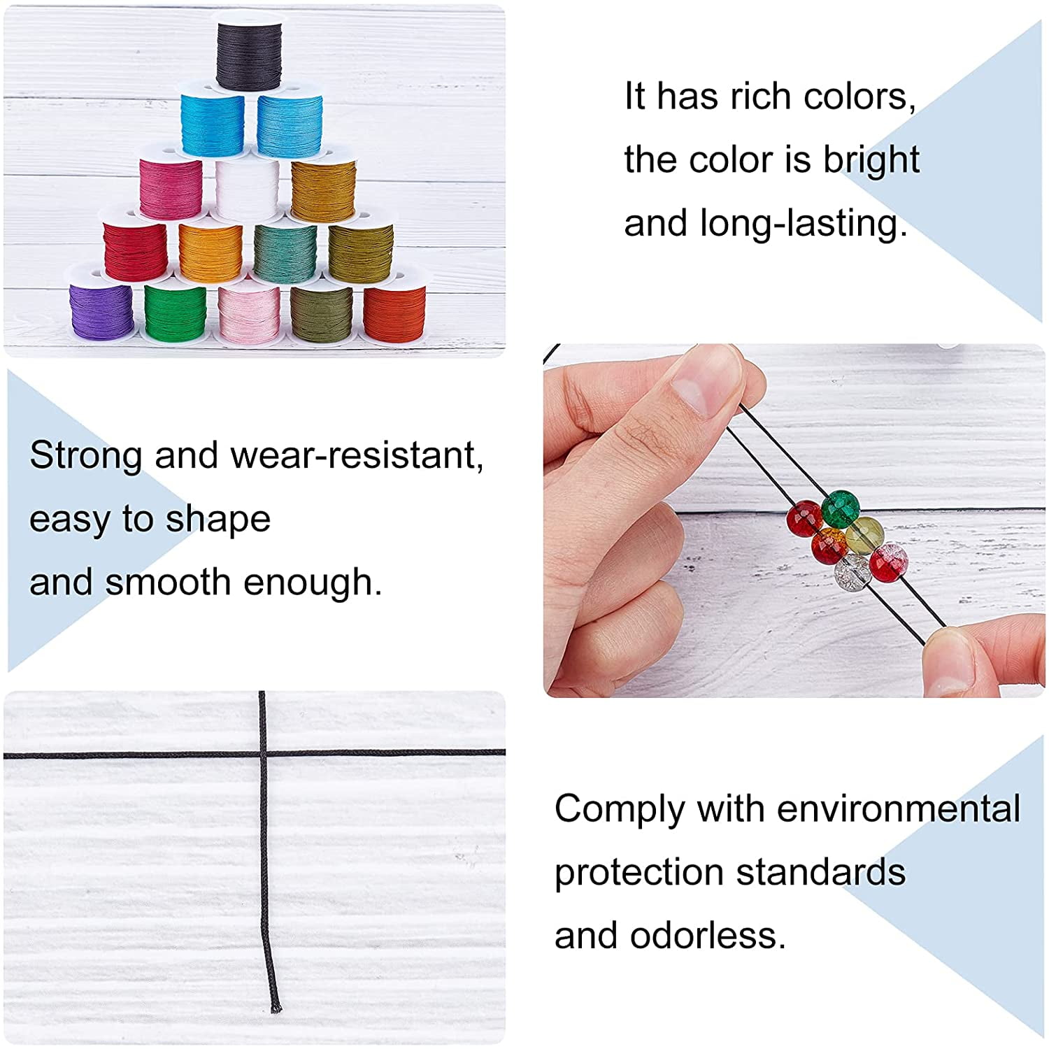 19 Colors Polyester Cord 0.5mm(0.02'') Round Beading String Knotting Wire for Chinese Knotting Kumihimo Beading Macramé Jewelry Making Sewing- 37~40 Yds/Roll Colorful