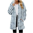 thumbnail image 2 of Uaswgudfs Women's Blue Striped Flannel Hooded Coat, Long Sleeve Knee-Length Zippered Outerwear - Warm Winter Fashion Jacket Blue L, 2 of 5