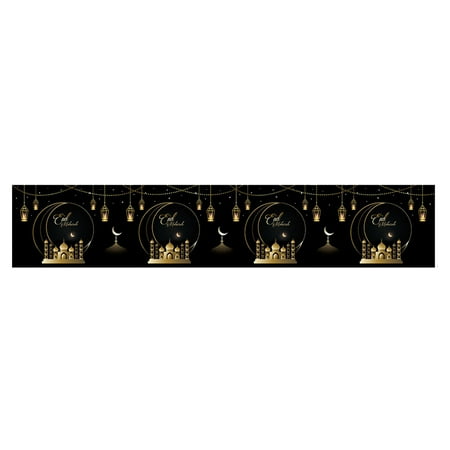 

Firxreer Eid Mubarak Table Runner Polyester Table Runner | Black Gold Star Moon Mosque Table Runner Eid Mubarak Ramadan Decor | Home Dinning Room Decoration 13.8 x 70 Inches