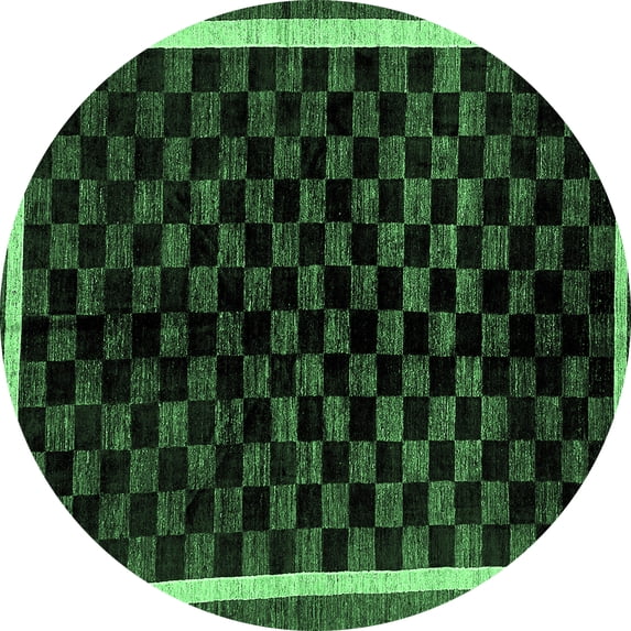 Ahgly Company Indoor Round Checkered Emerald Green Modern Area Rugs, 7' Round