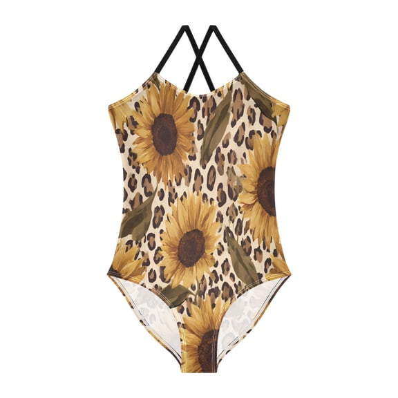 BZSMCE One-Piece Swimsuit with Crisscross StrapsSunflower Leopard PatternPattern