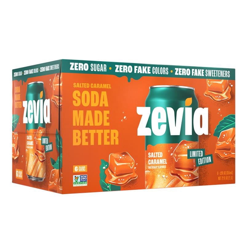 Zevia Zero Sugar, 0 Calorie Salted Caramel Soda Pop, 12 fl oz, 6 pack Cans