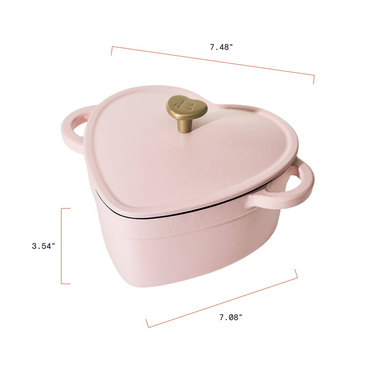Beautiful 2QT Cast Iron Heart Dutch Oven, Pink Champagne by