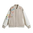 thumbnail image 4 of IWRICH Men's 20s Fashion Streetwear Varsity Jacket Color Block Letter Graphic Leather Baseball Coats Khaki L, 4 of 4