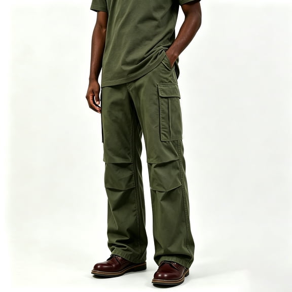 Men’s Relaxed Polyester Work Cargo Pants, Heavy Duty Water Repellent Yard Utility Trousers