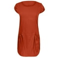 thumbnail image 3 of WREESH Womens Fashion Cotton Linen Dress Solid Short Sleeve Casual Dress Swingcomfy Beach Sundress with Pokets Orange, 3 of 5