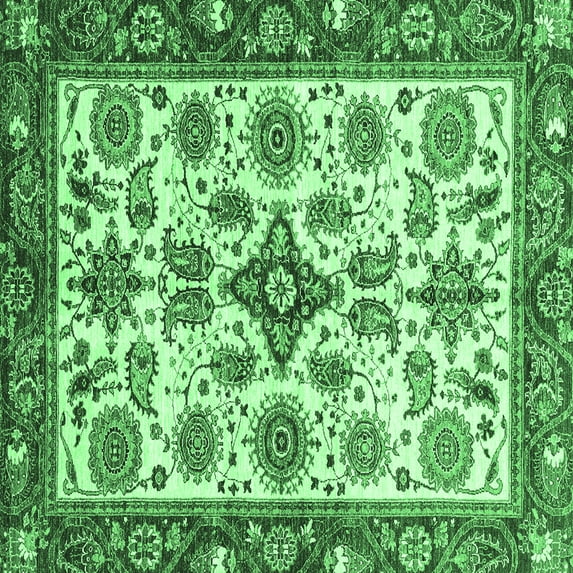Ahgly Company Indoor Square Abstract Emerald Green Modern Area Rugs, 5' Square